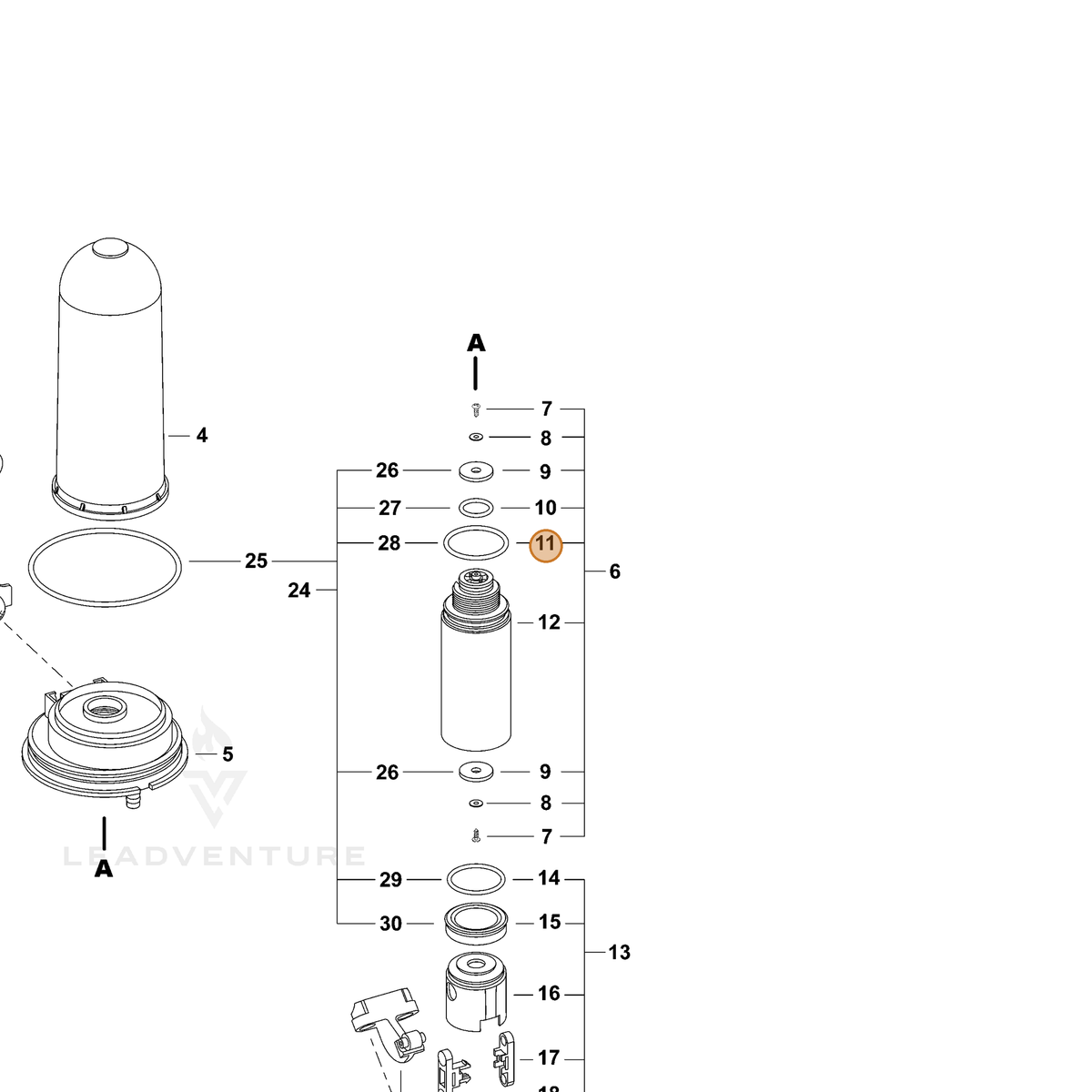 ECHO part CN011033-1 — IPL diagram snippet (6x zoom, amber highlight)