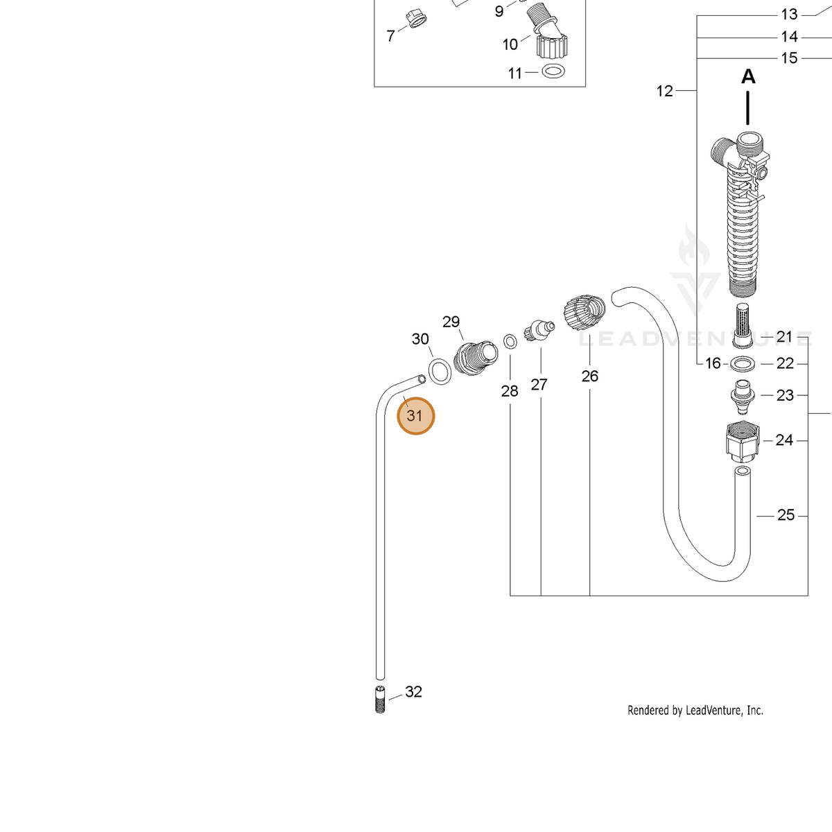 ECHO part CN1-2697-16 — IPL diagram snippet (6x zoom, amber highlight)