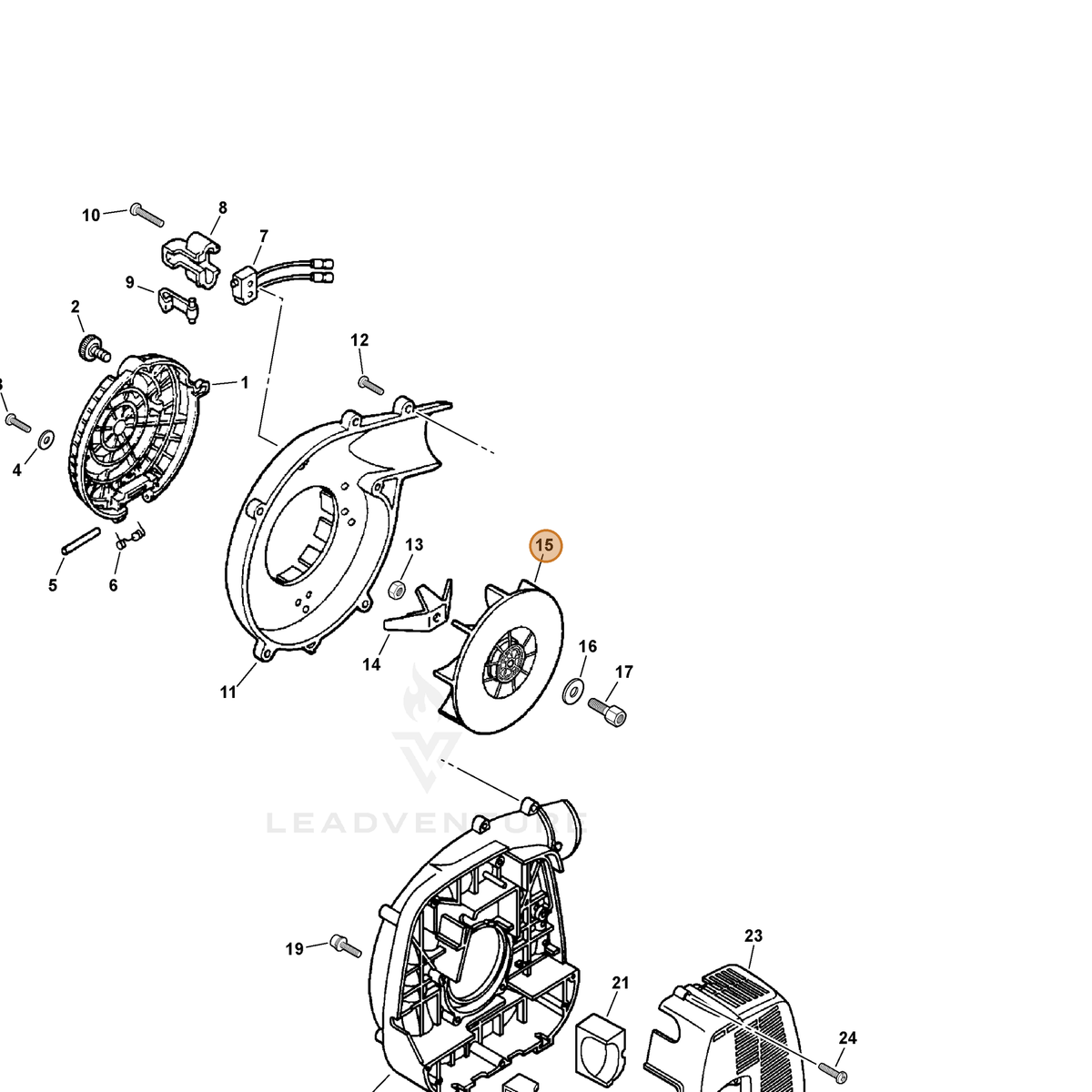 ECHO part E100000030 — IPL diagram snippet (6x zoom, amber highlight)