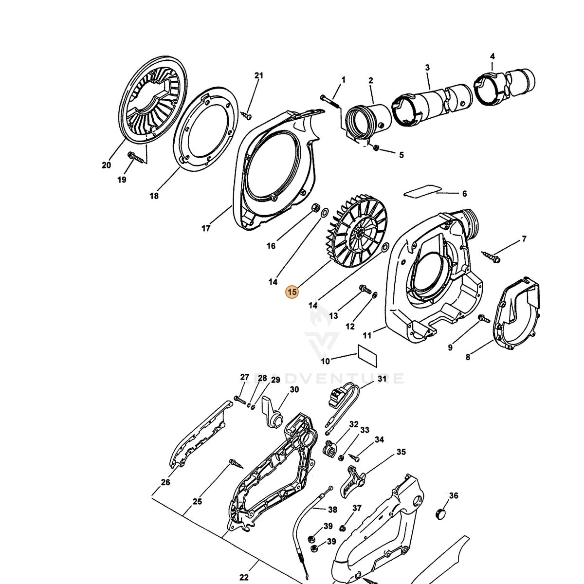 ECHO part E100000050 — IPL diagram snippet (6x zoom, amber highlight)