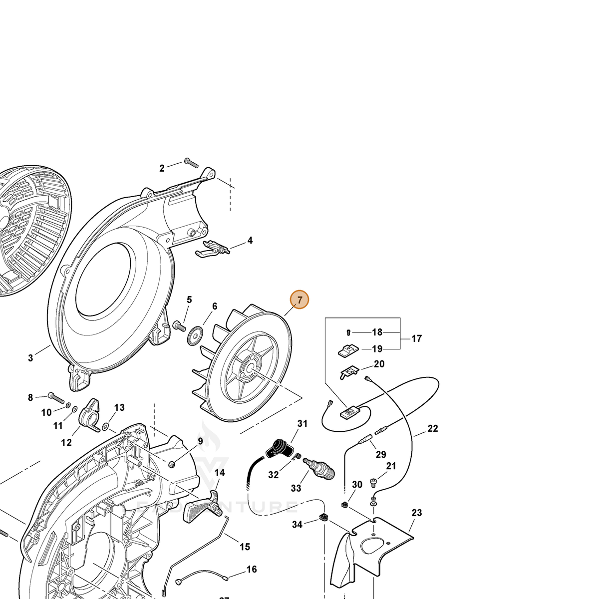 ECHO part E100000070 — IPL diagram snippet (6x zoom, amber highlight)