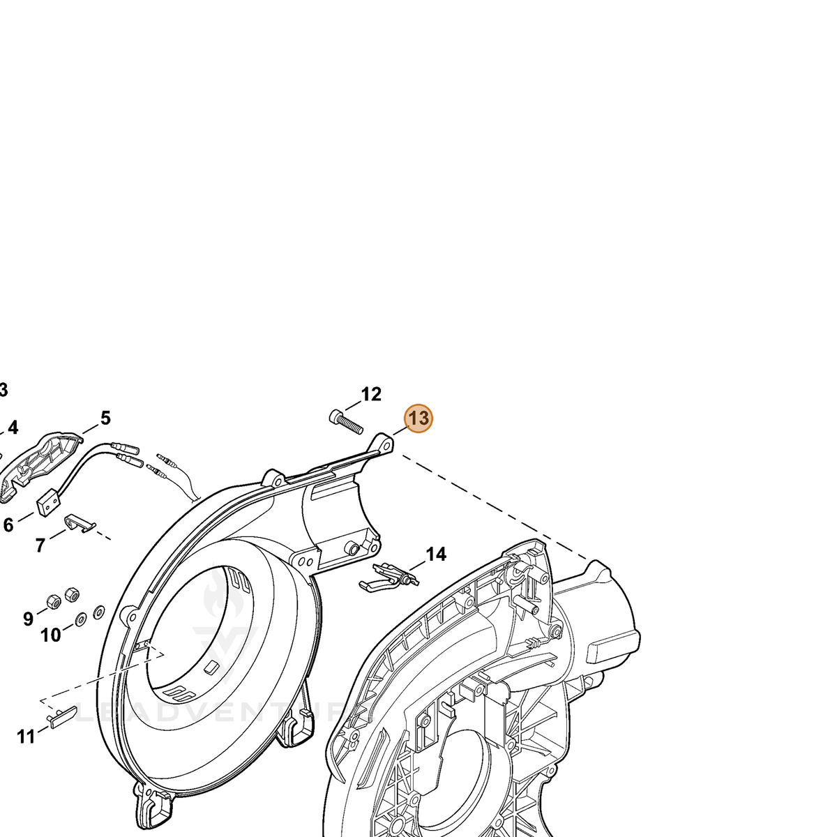 ECHO part E103000980 — IPL diagram snippet (6x zoom, amber highlight)