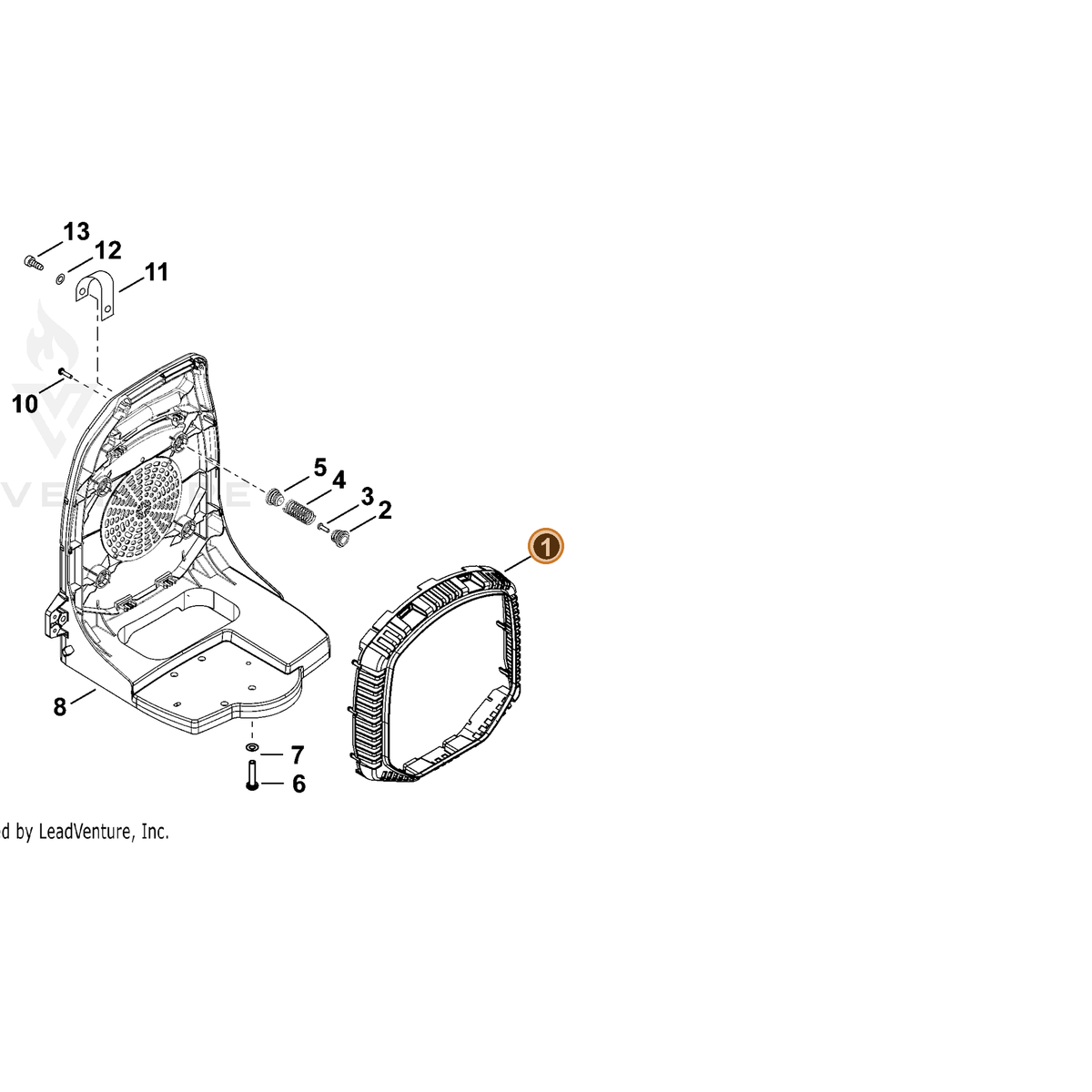 ECHO part E104000100 — IPL diagram snippet (6x zoom, amber highlight)