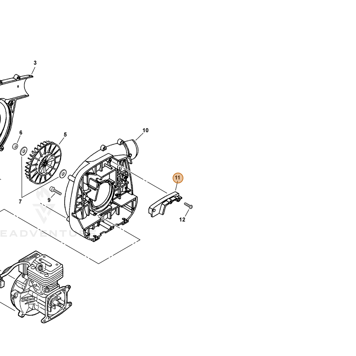 ECHO part E109000000 — IPL diagram snippet (6x zoom, amber highlight)
