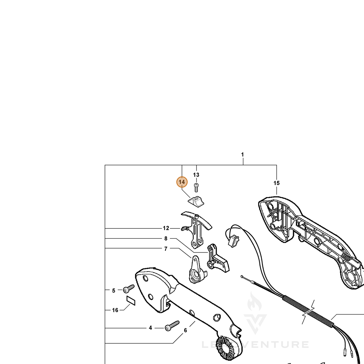ECHO part E151000001 — IPL diagram snippet (6x zoom, amber highlight)