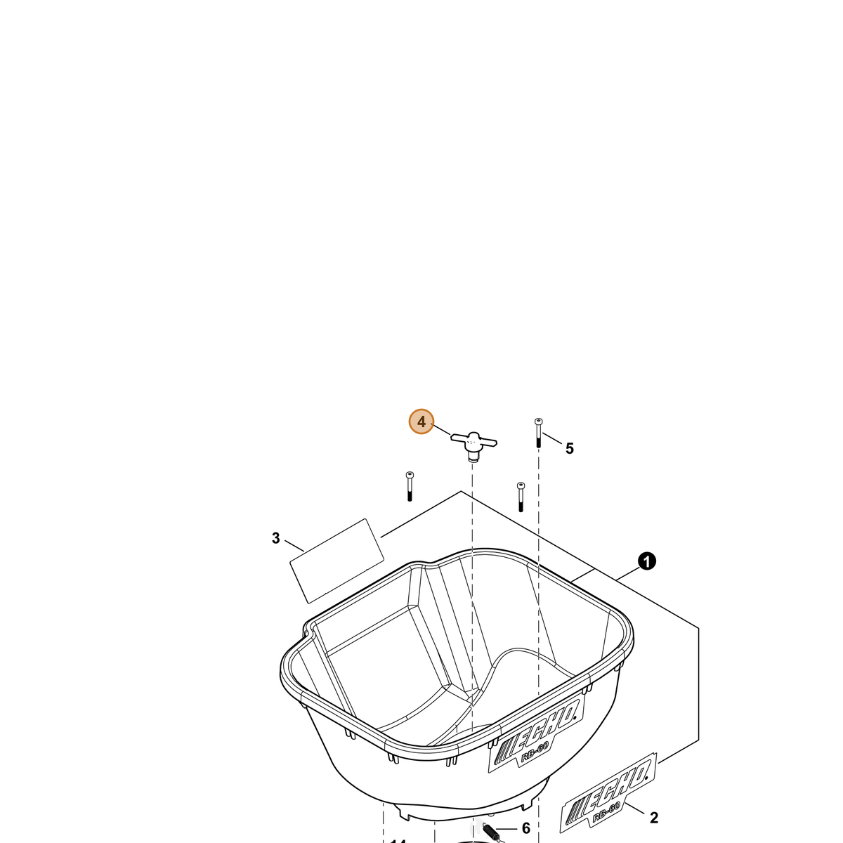 ECHO part E156000010 — IPL diagram snippet (6x zoom, amber highlight)