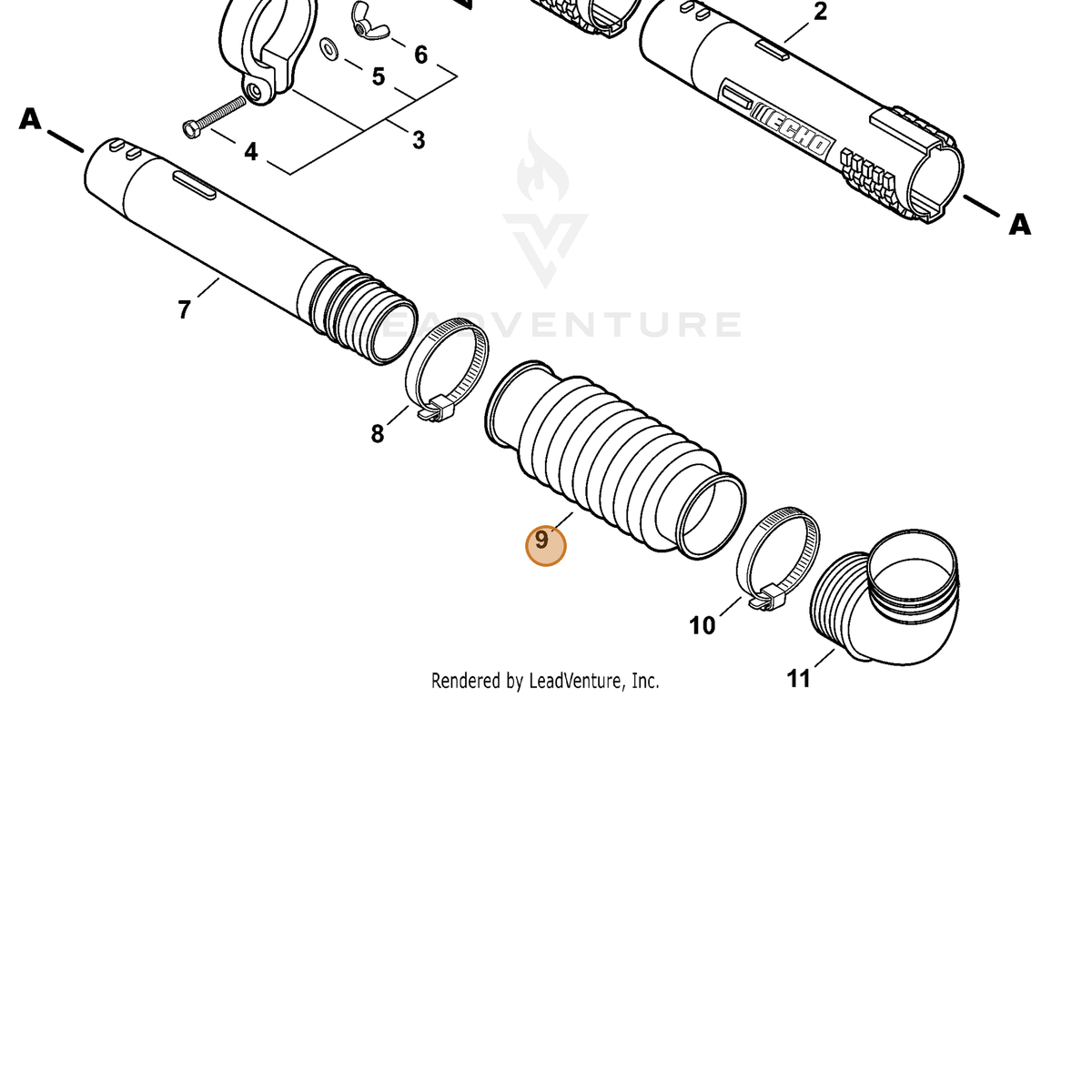 ECHO part E164000080 — IPL diagram snippet (6x zoom, amber highlight)