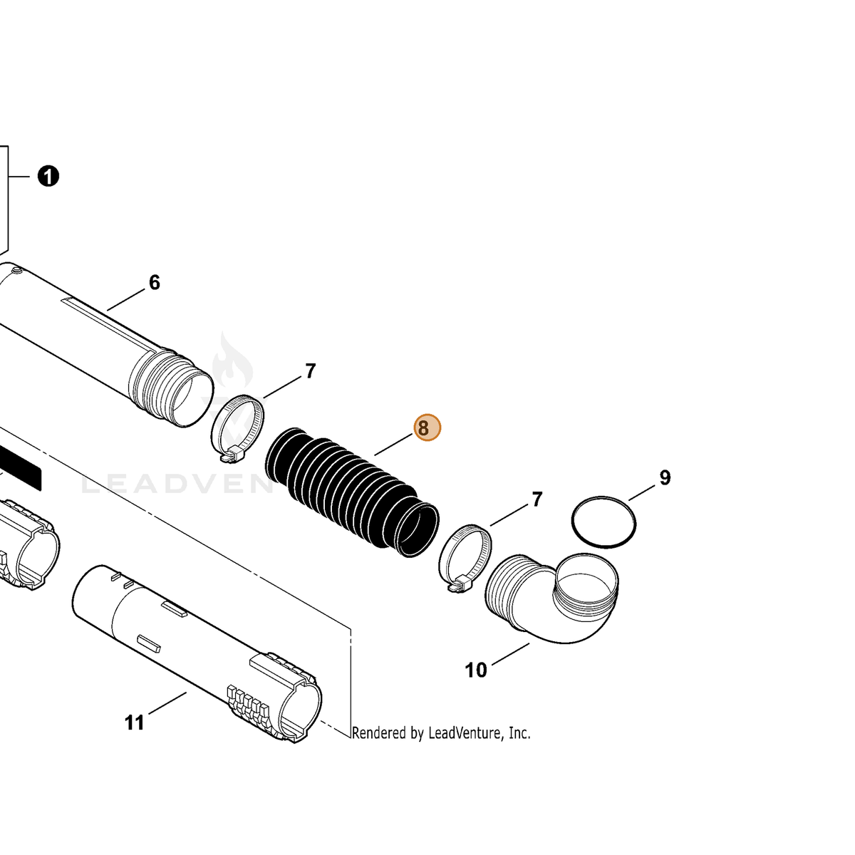 ECHO part E164000090 — IPL diagram snippet (6x zoom, amber highlight)
