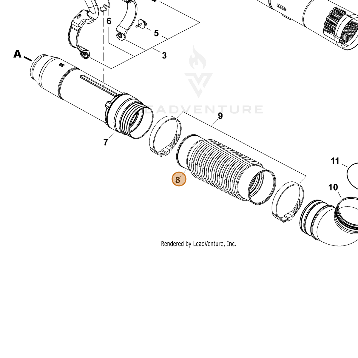ECHO part E164000140 — IPL diagram snippet (6x zoom, amber highlight)