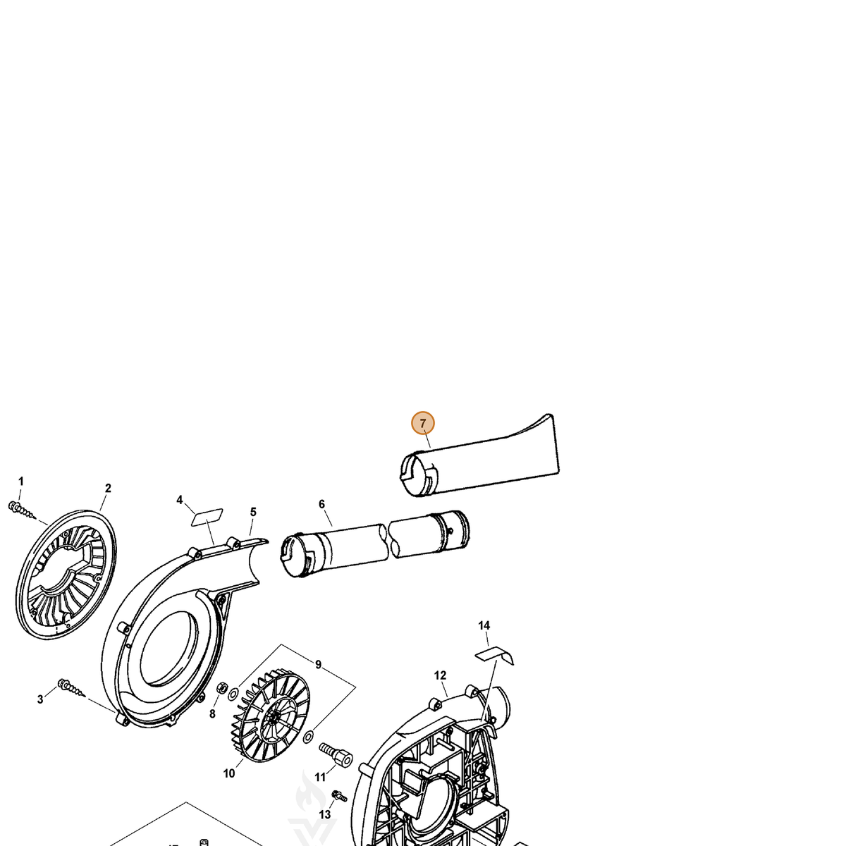 ECHO part E165000001 — IPL diagram snippet (6x zoom, amber highlight)
