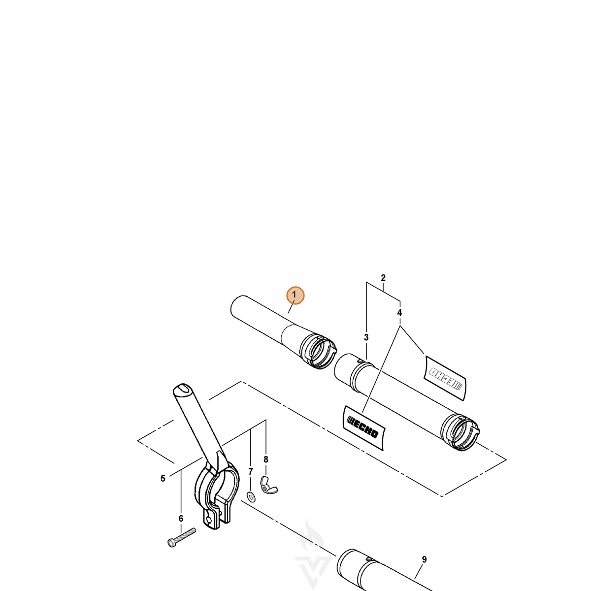 ECHO part E165000090 — IPL diagram snippet (6x zoom, amber highlight)
