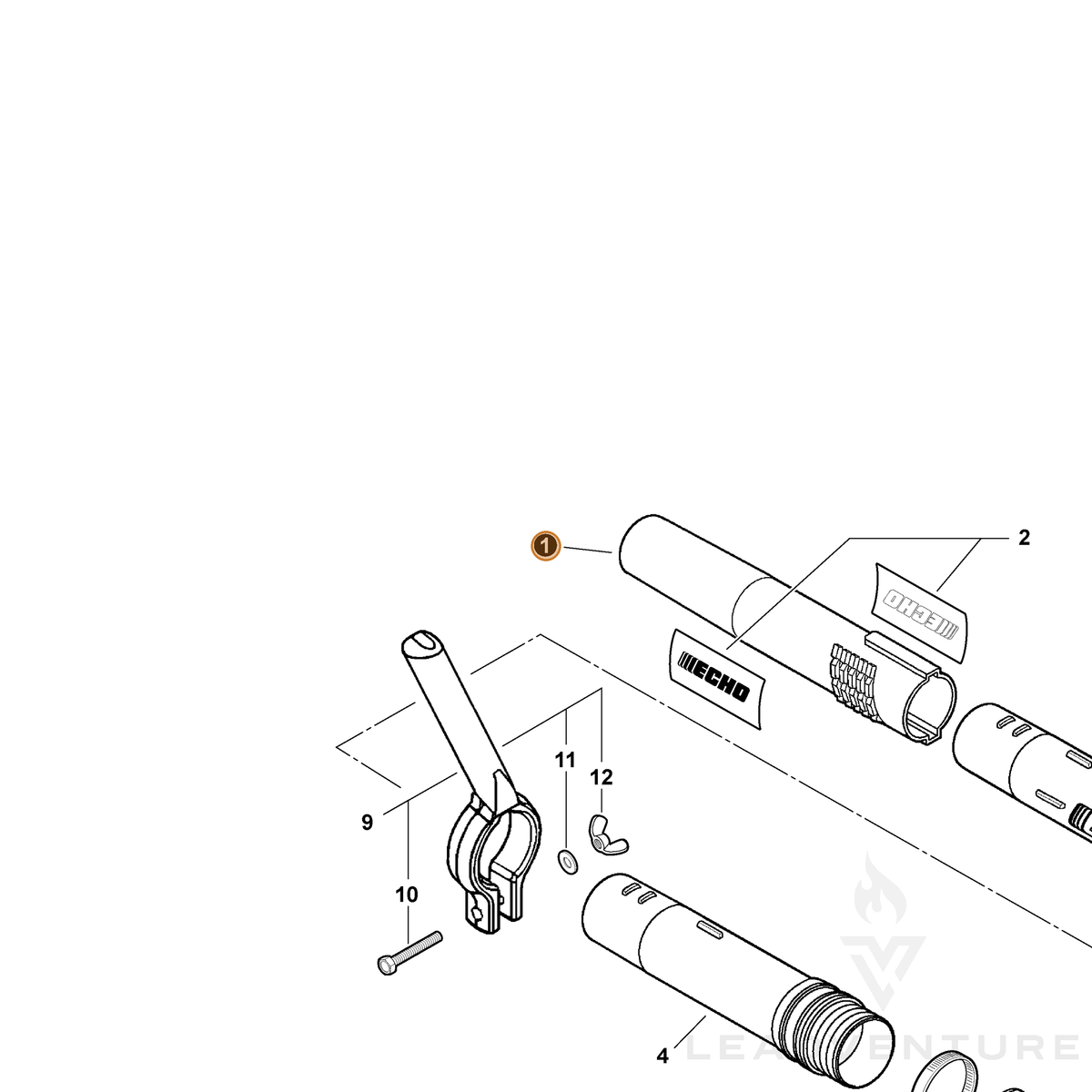 ECHO part E165000151 — IPL diagram snippet (6x zoom, amber highlight)