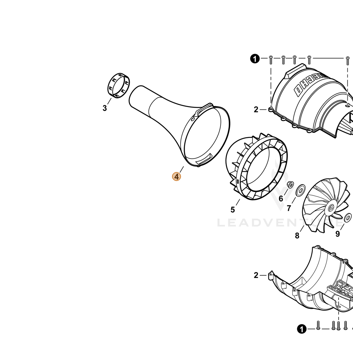 ECHO part E165000560 — IPL diagram snippet (6x zoom, amber highlight)