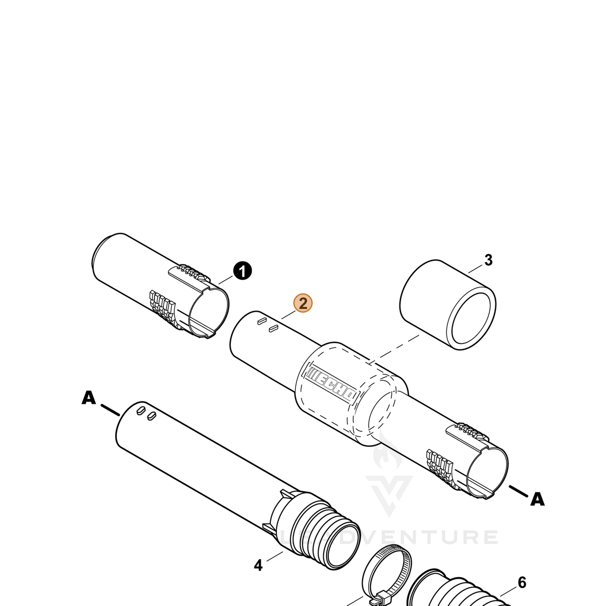 ECHO part E165000610 — IPL diagram snippet (6x zoom, amber highlight)