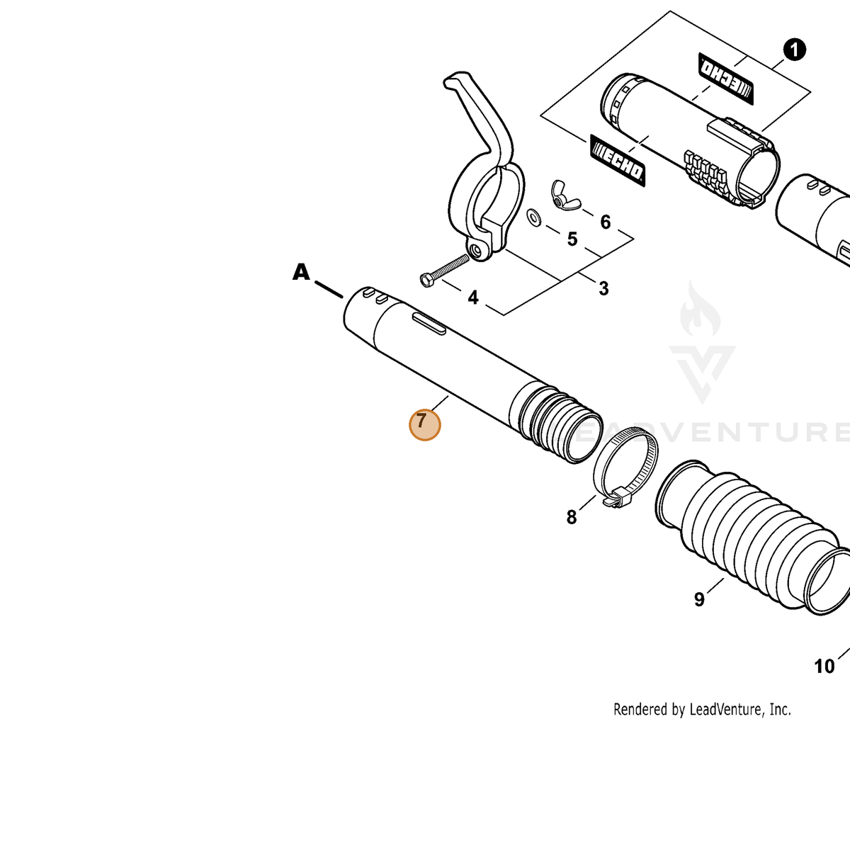 ECHO part E165000800 — IPL diagram snippet (6x zoom, amber highlight)