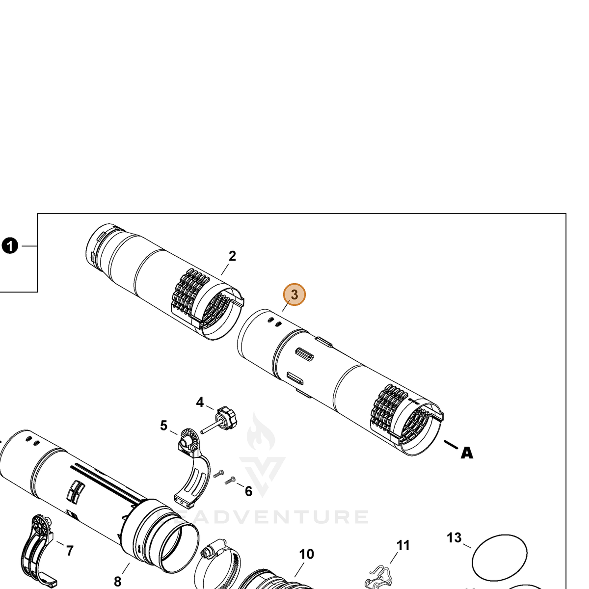 ECHO part E165001190 — IPL diagram snippet (6x zoom, amber highlight)