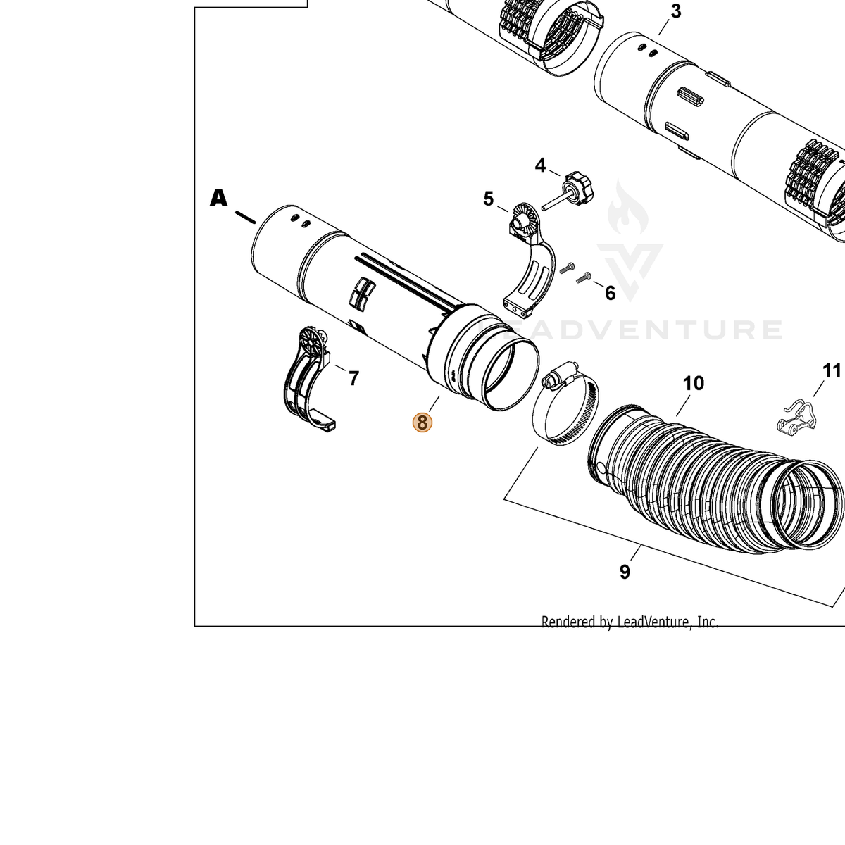 ECHO part E165001320 — IPL diagram snippet (6x zoom, amber highlight)
