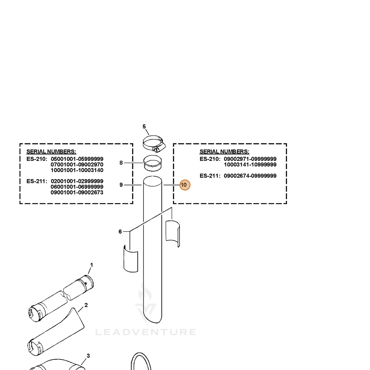 ECHO part E180000020 — IPL diagram snippet (6x zoom, amber highlight)