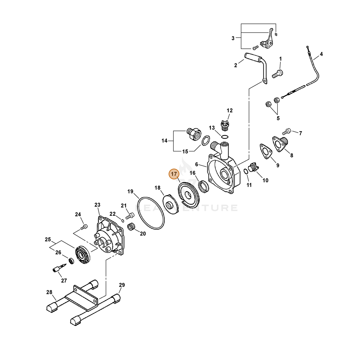 ECHO part E203000020 — IPL diagram snippet (6x zoom, amber highlight)