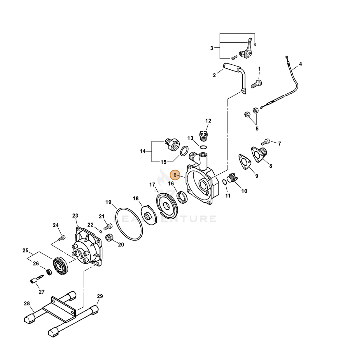 ECHO part E203000030 — IPL diagram snippet (6x zoom, amber highlight)