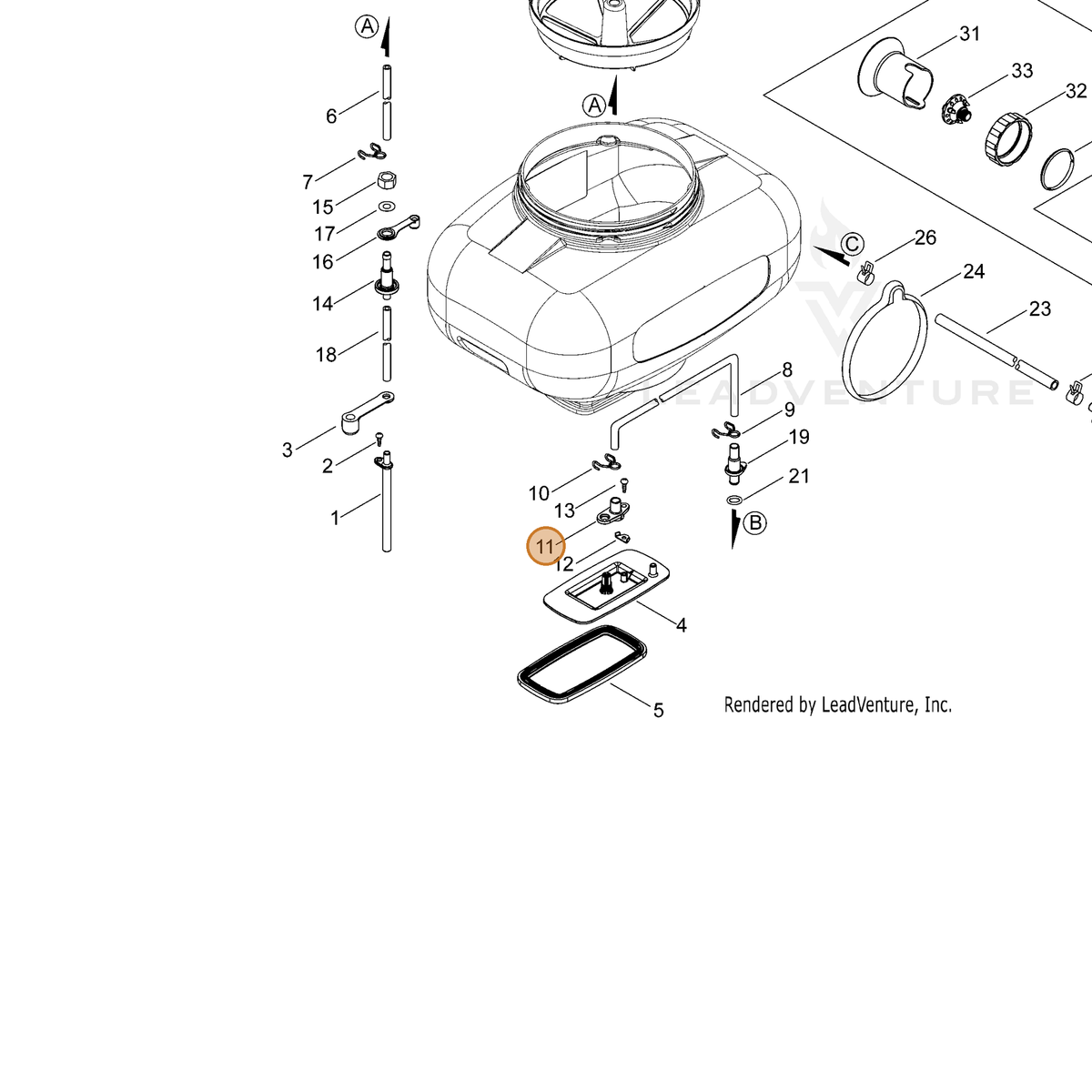 ECHO part E230000190 — IPL diagram snippet (6x zoom, amber highlight)