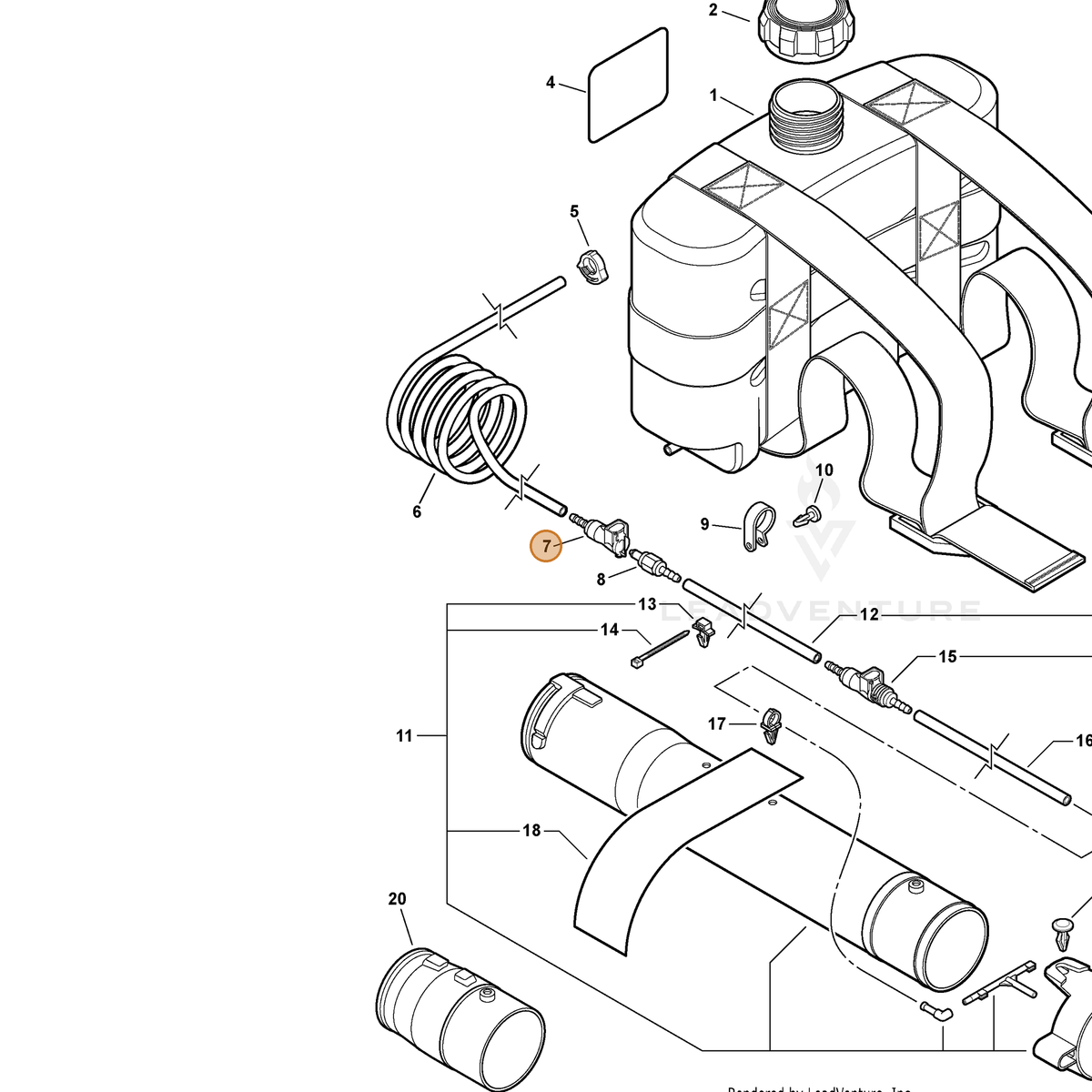 ECHO part E231000030 — IPL diagram snippet (6x zoom, amber highlight)