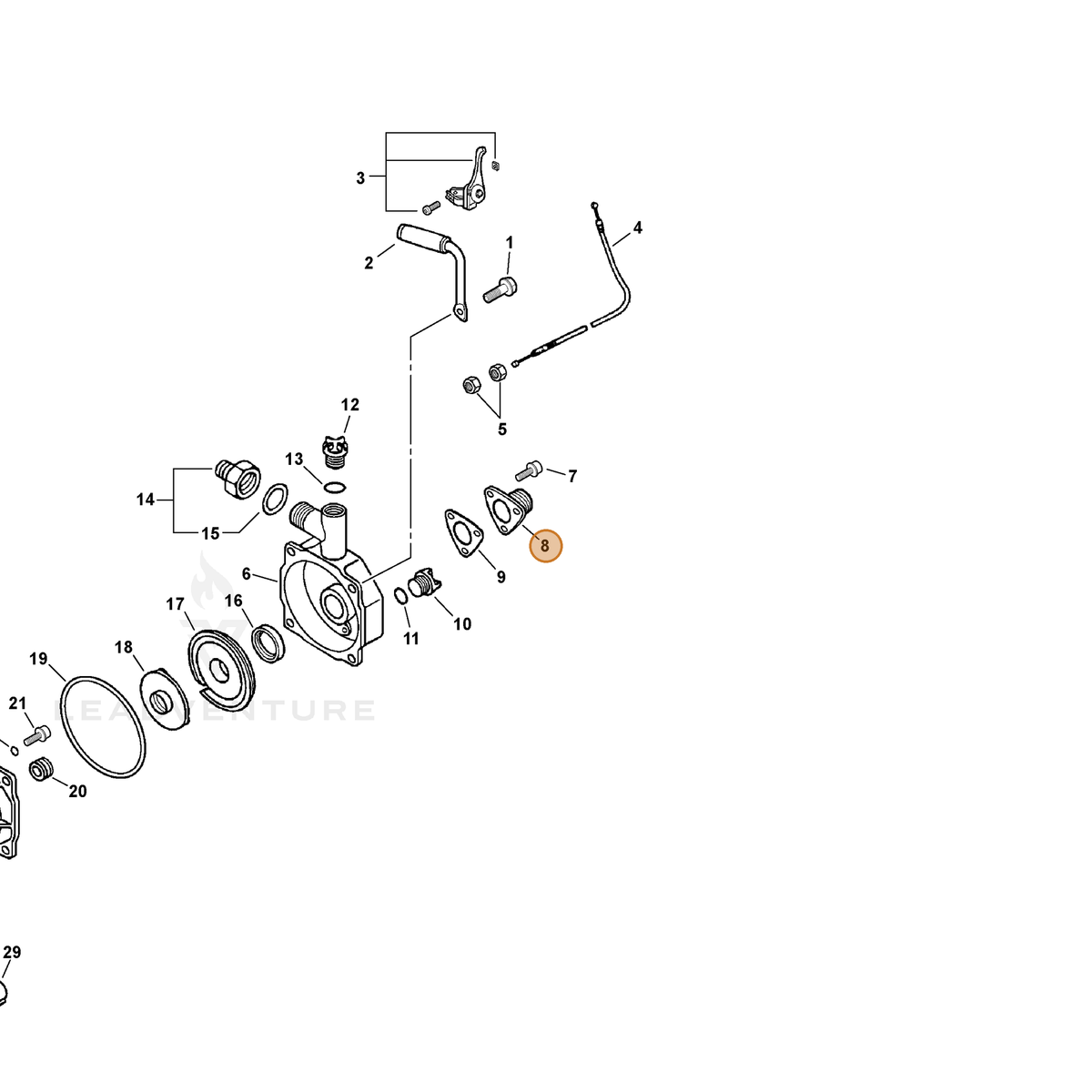 ECHO part E262000000 — IPL diagram snippet (6x zoom, amber highlight)