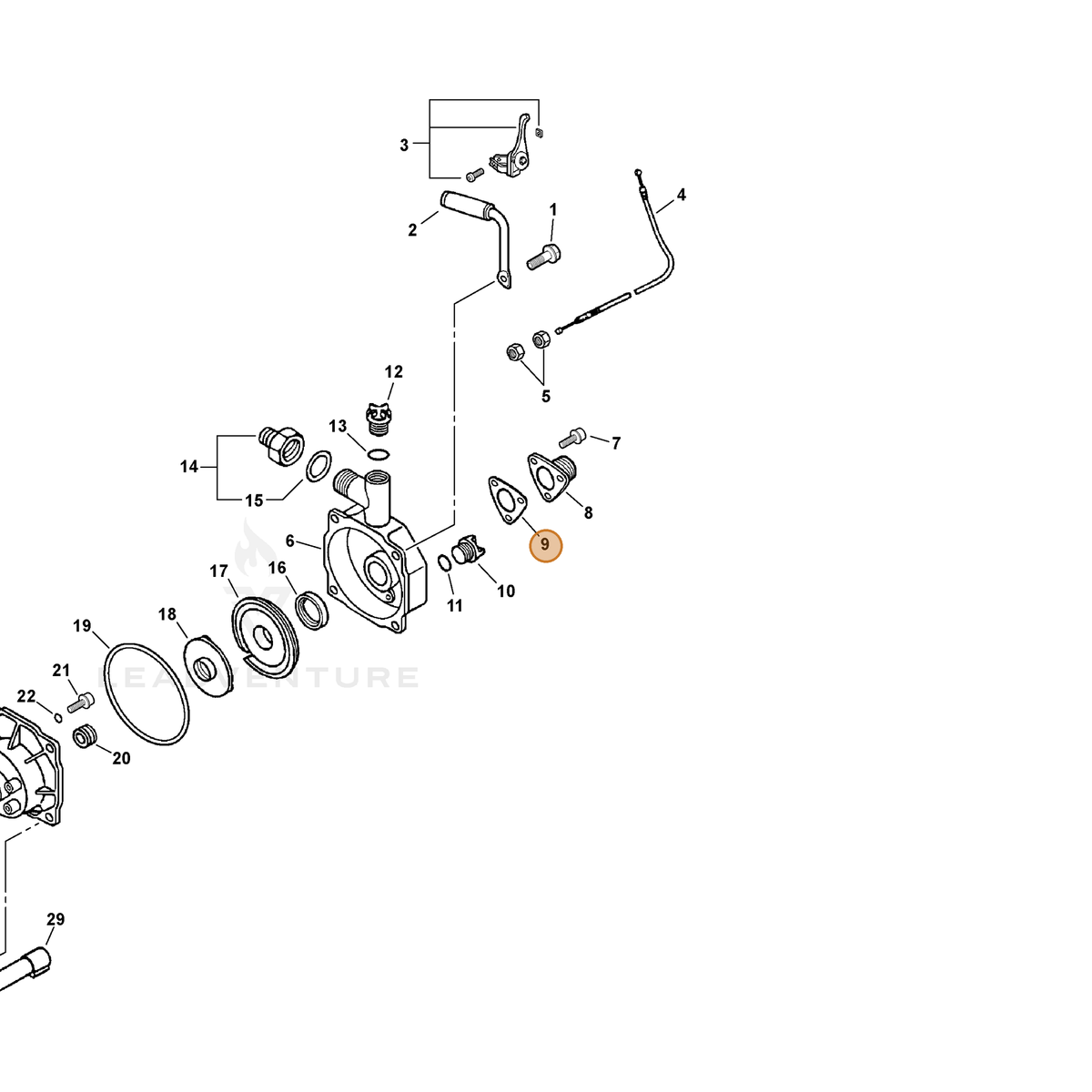 ECHO part E263000020 — IPL diagram snippet (6x zoom, amber highlight)
