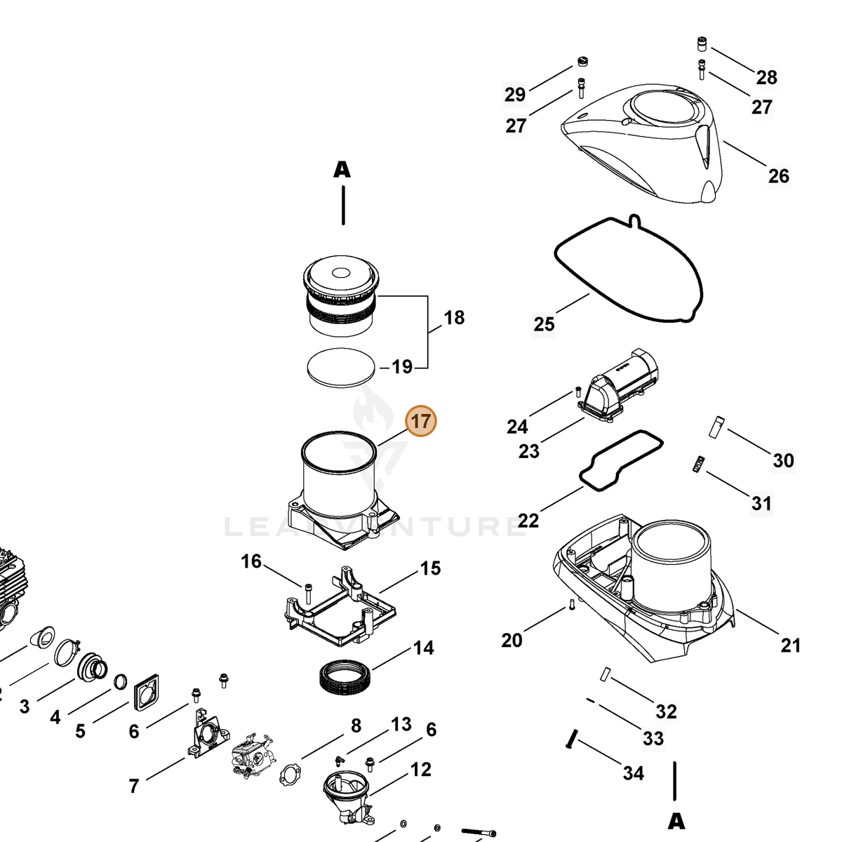 ECHO part E616000100 — IPL diagram snippet (6x zoom, amber highlight)
