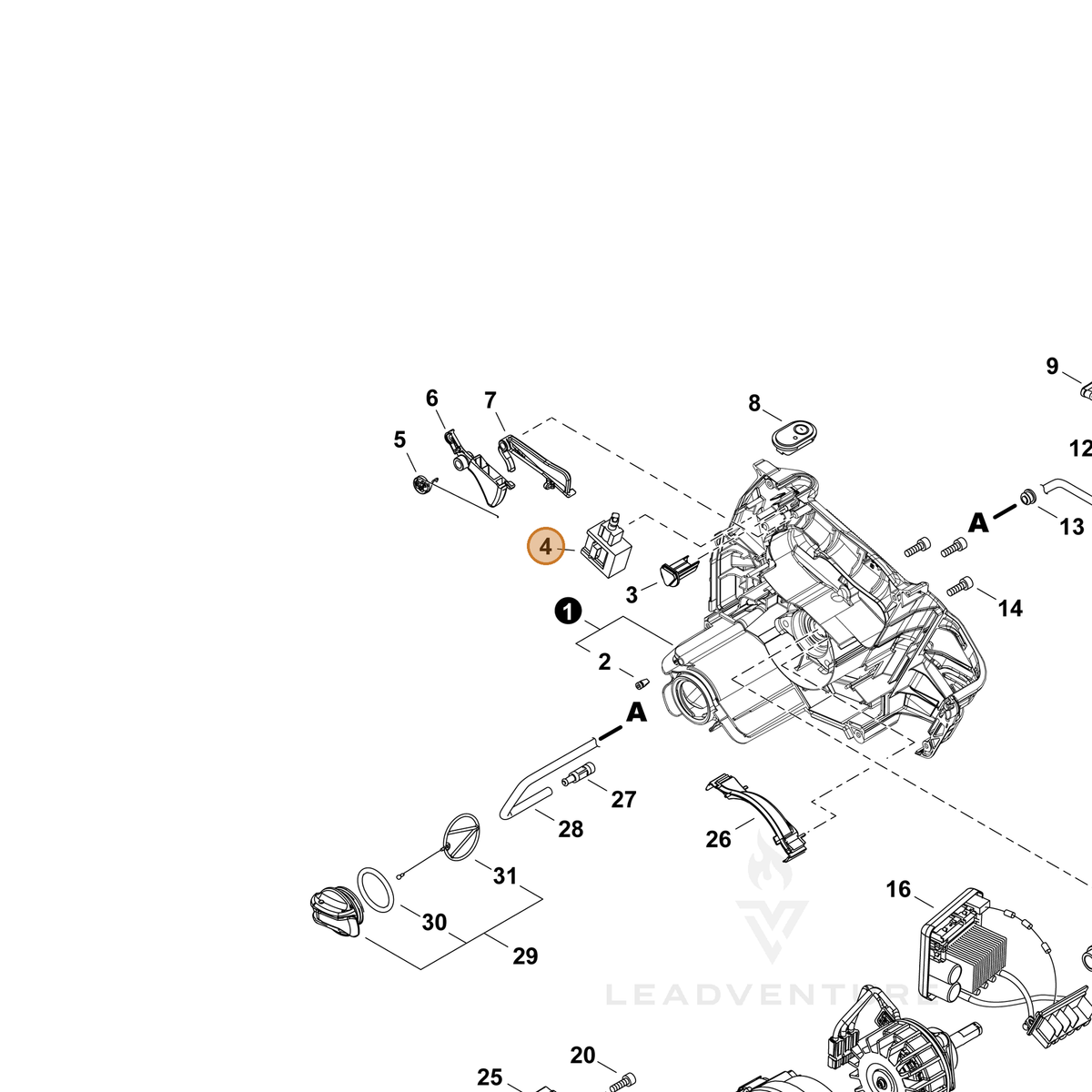 ECHO part G334001830 — IPL diagram snippet (6x zoom, amber highlight)