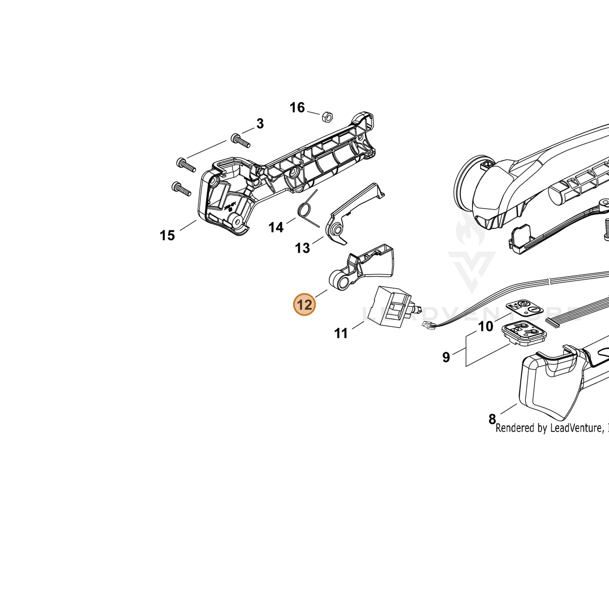 ECHO part J361000880 — IPL diagram snippet (6x zoom, amber highlight)