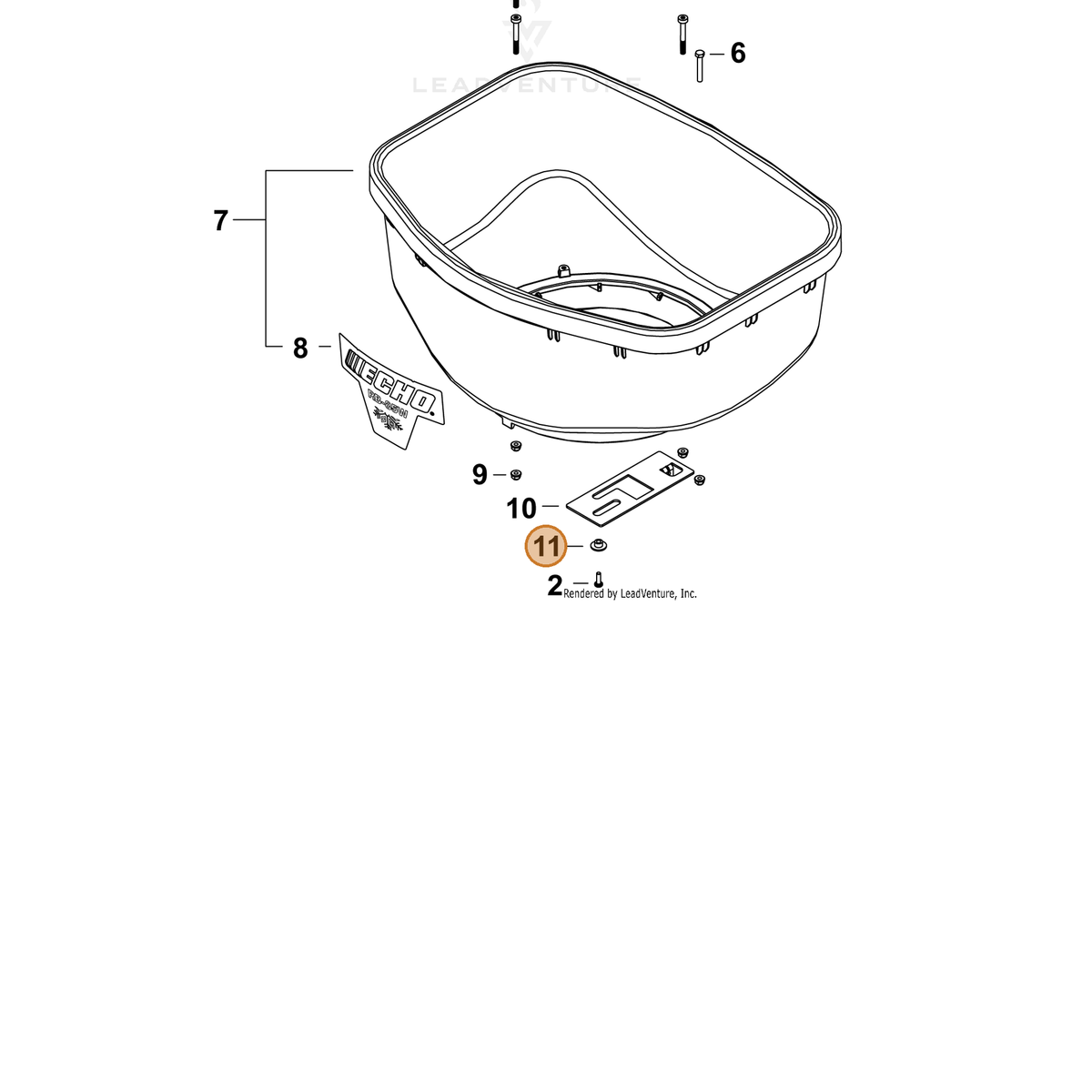 ECHO part J443000010 — IPL diagram snippet (6x zoom, amber highlight)