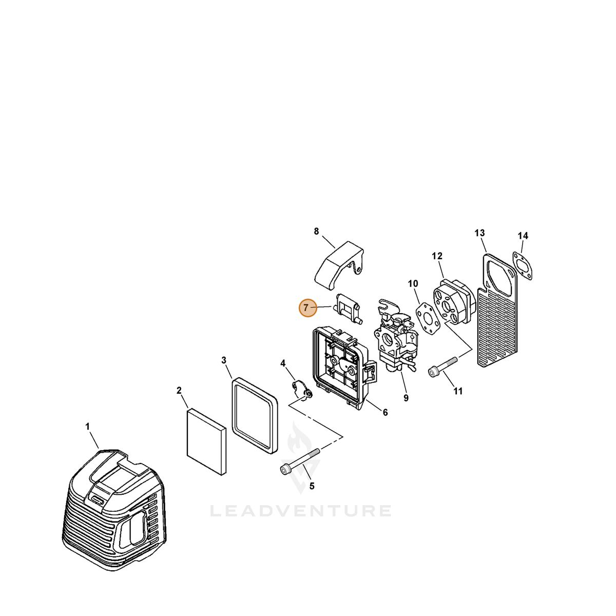 ECHO part J485000030 — IPL diagram snippet (6x zoom, amber highlight)