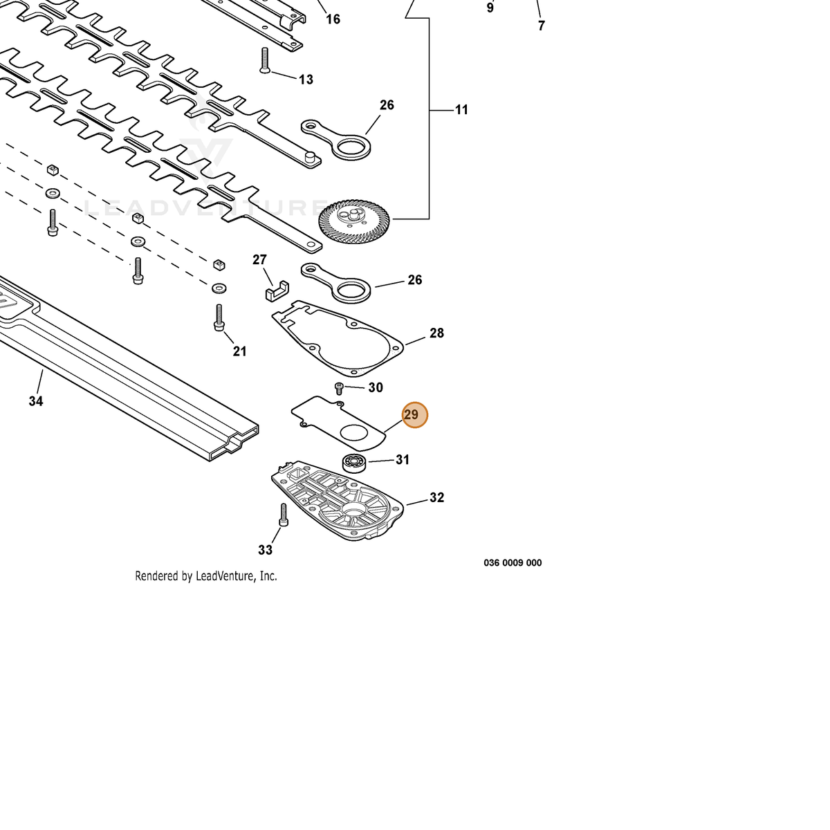 ECHO part K123000010 — IPL diagram snippet (6x zoom, amber highlight)