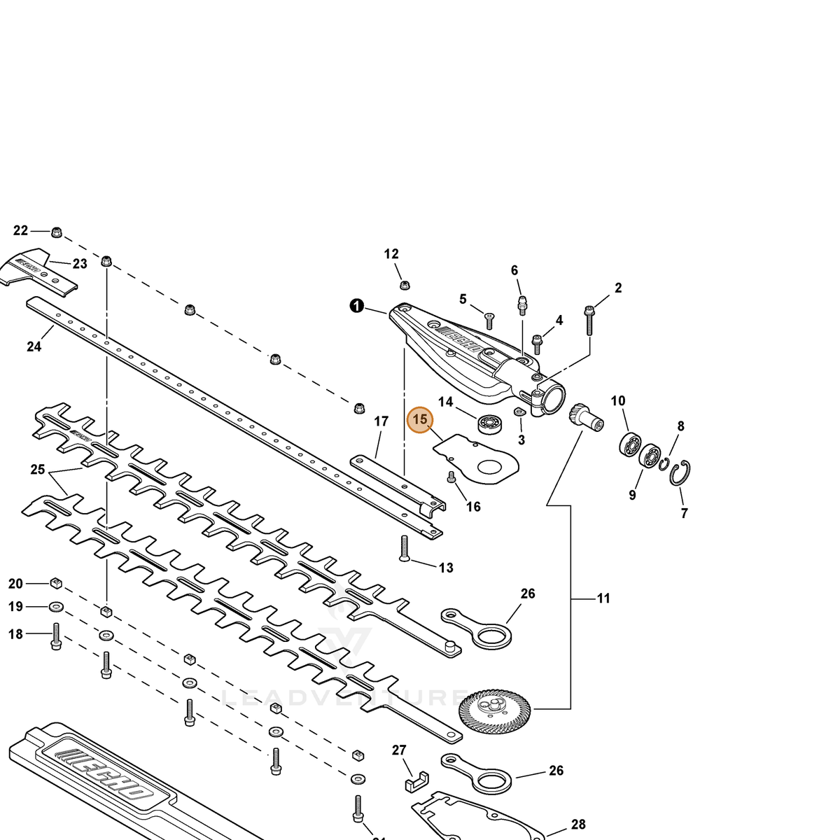 ECHO part K123000020 — IPL diagram snippet (6x zoom, amber highlight)