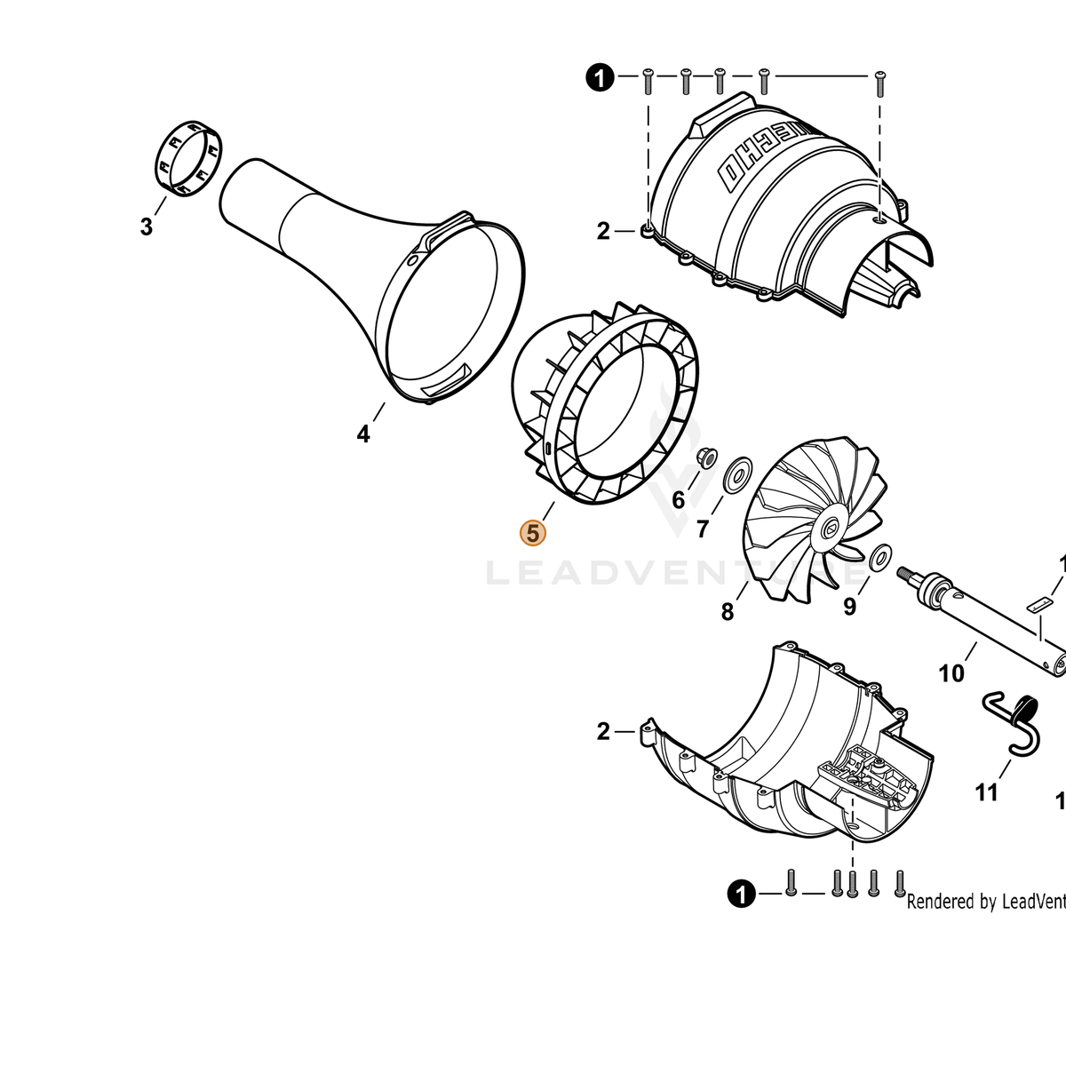 ECHO part M106001050 — IPL diagram snippet (6x zoom, amber highlight)