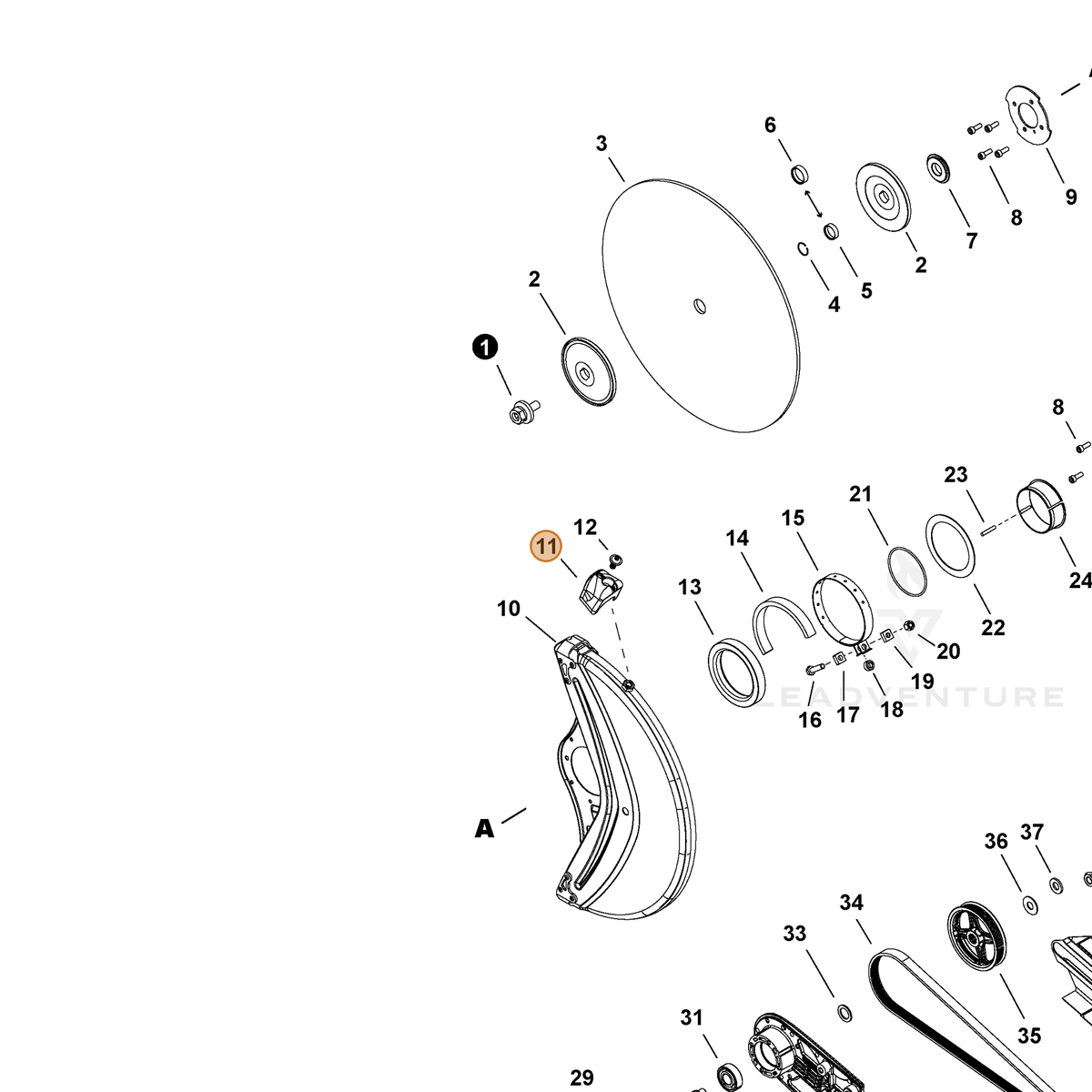 ECHO part M613000360 — IPL diagram snippet (6x zoom, amber highlight)