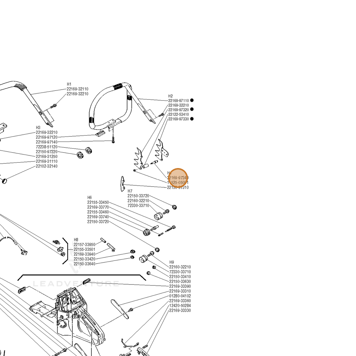 Echo part M650000030 — IPL diagram snippet (6x zoom, amber highlight)