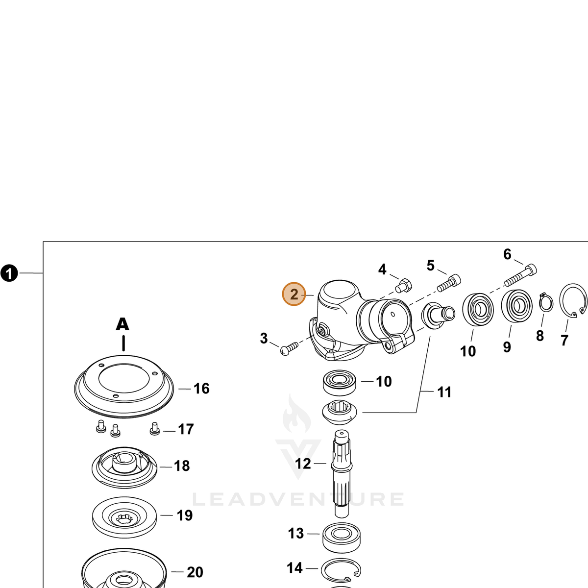 ECHO part P002000000 — IPL diagram snippet (6x zoom, amber highlight)