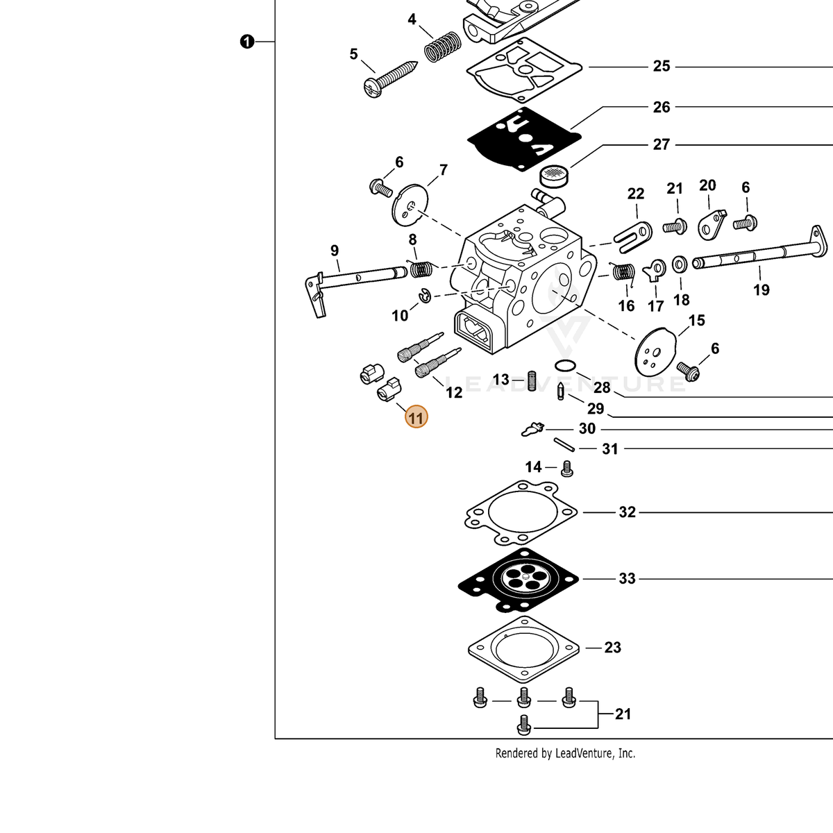 ECHO part P003000010 — IPL diagram snippet (6x zoom, amber highlight)