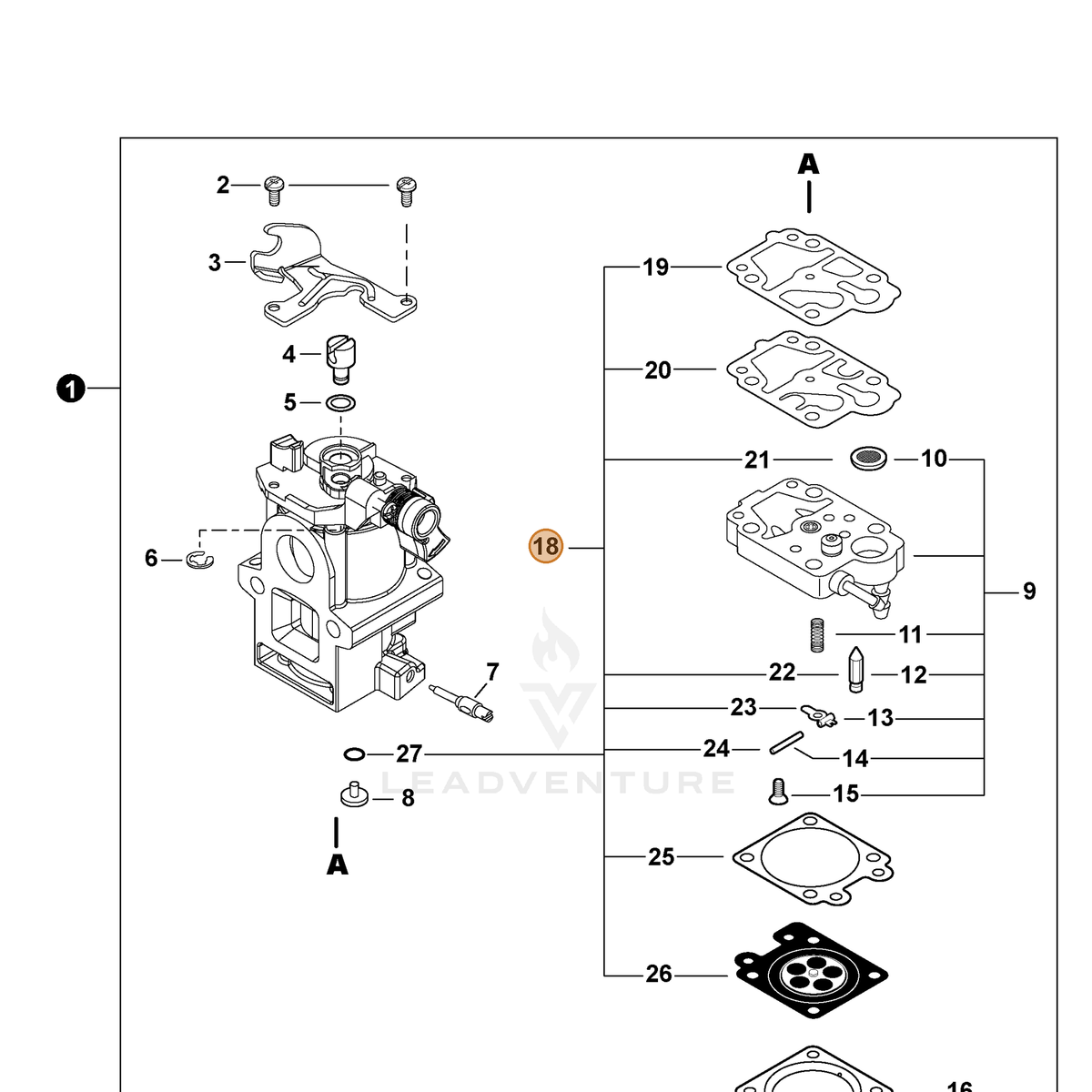 ECHO part P003000060 — IPL diagram snippet (6x zoom, amber highlight)