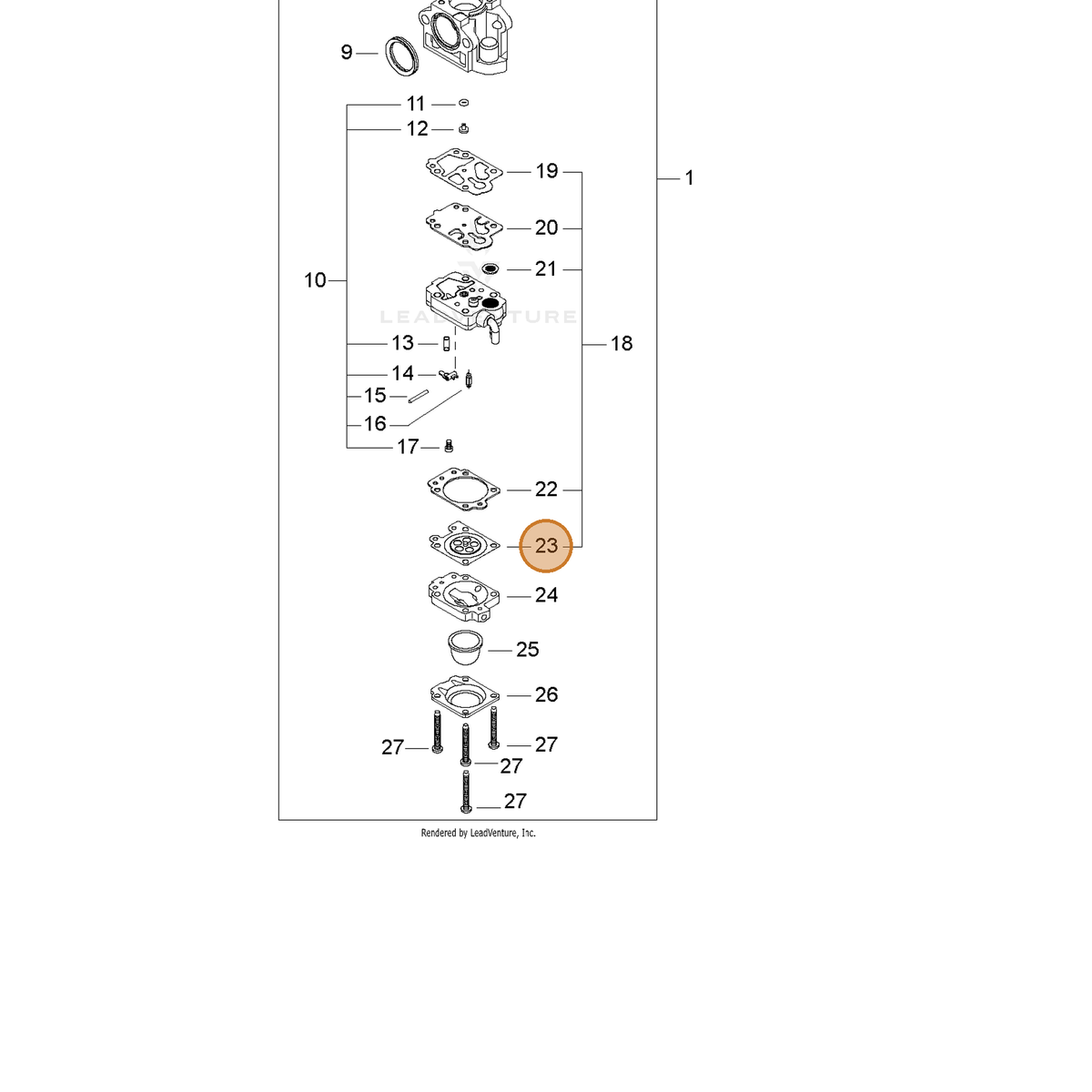 ECHO part P003000090 — IPL diagram snippet (6x zoom, amber highlight)