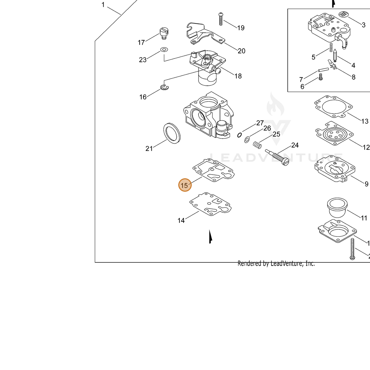 ECHO part P003000100 — IPL diagram snippet (6x zoom, amber highlight)