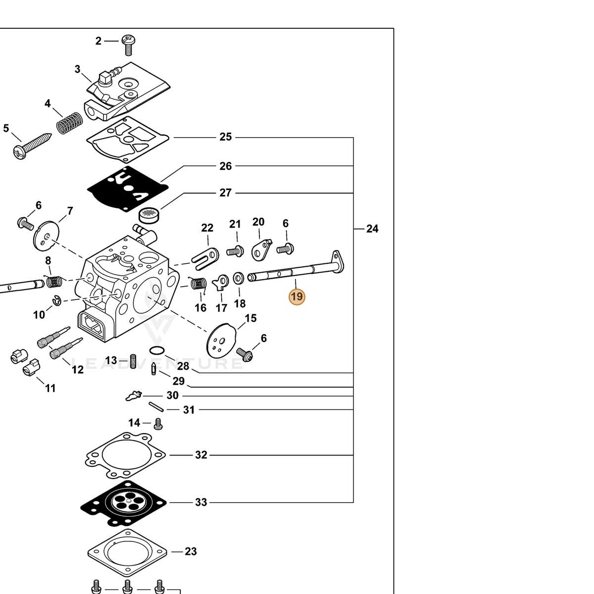 ECHO part P003000150 — IPL diagram snippet (6x zoom, amber highlight)