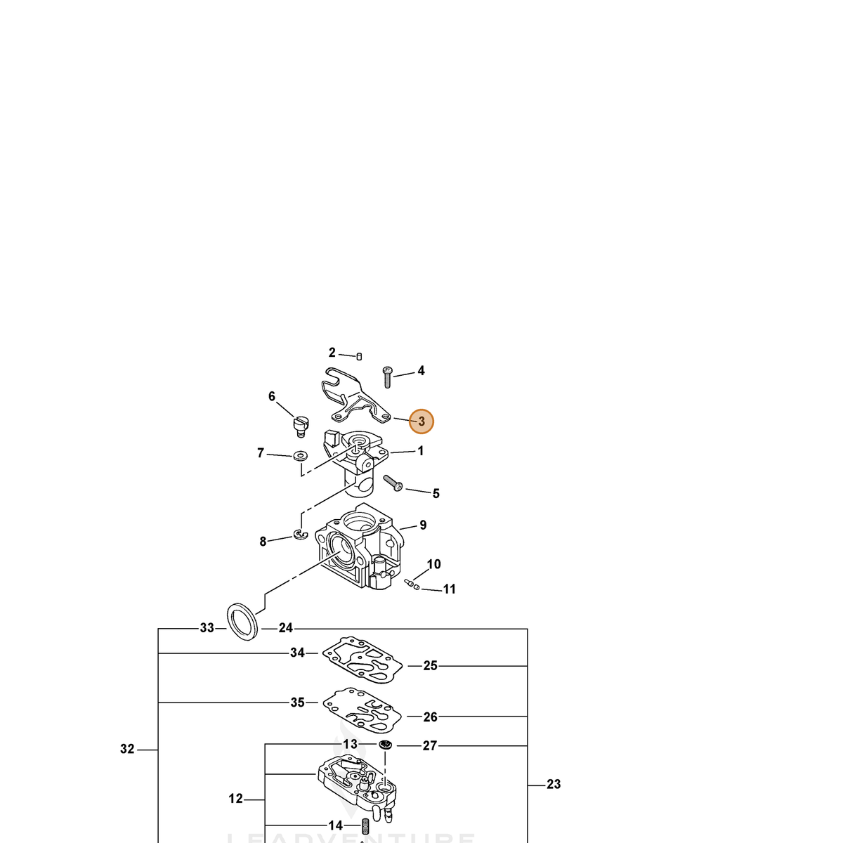 ECHO part P003000180 — IPL diagram snippet (6x zoom, amber highlight)