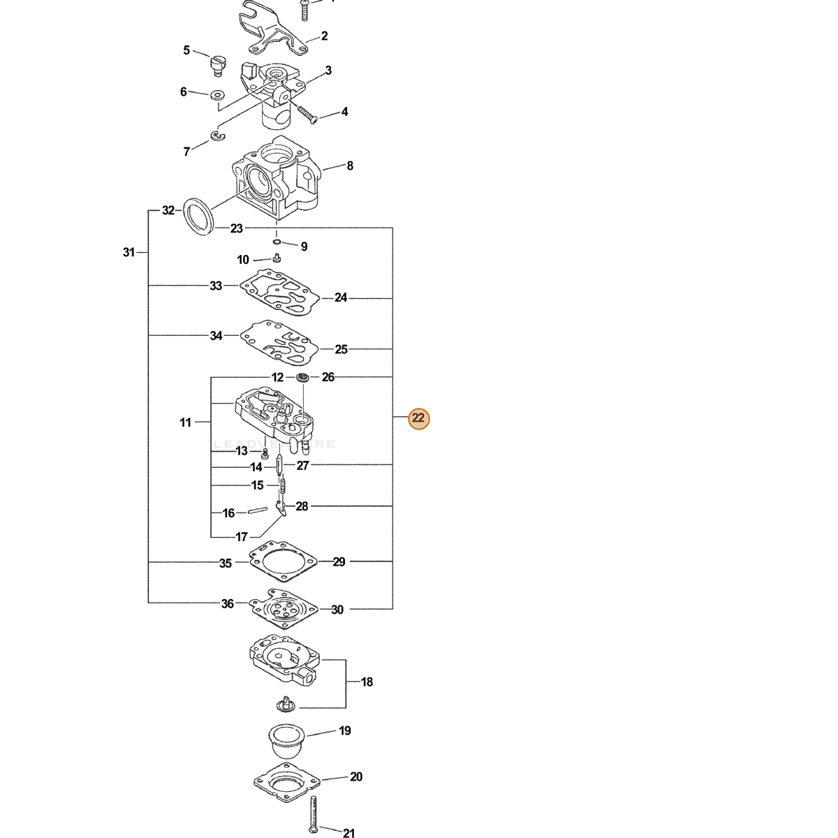 ECHO part P003000190 — IPL diagram snippet (6x zoom, amber highlight)