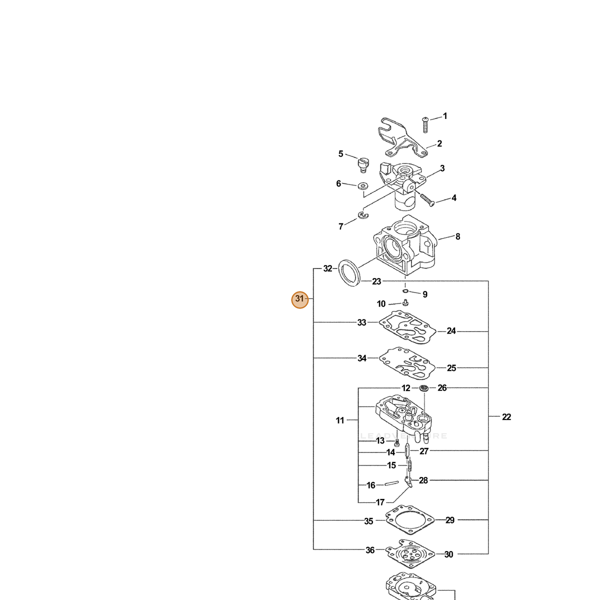 ECHO part P003000200 — IPL diagram snippet (6x zoom, amber highlight)