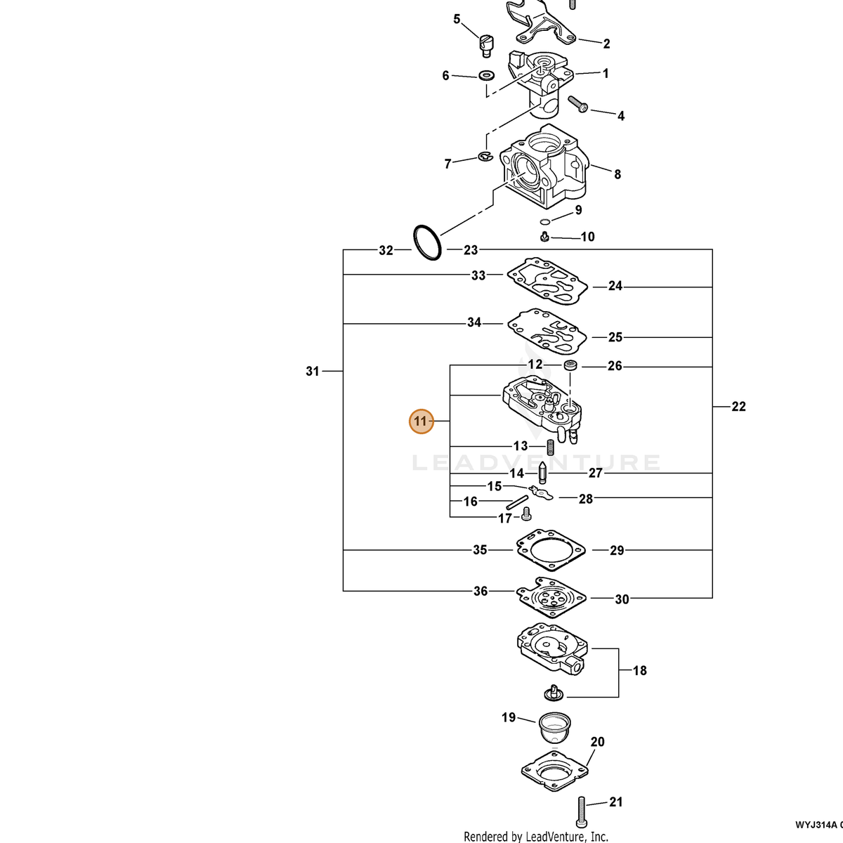 ECHO part P003000290 — IPL diagram snippet (6x zoom, amber highlight)