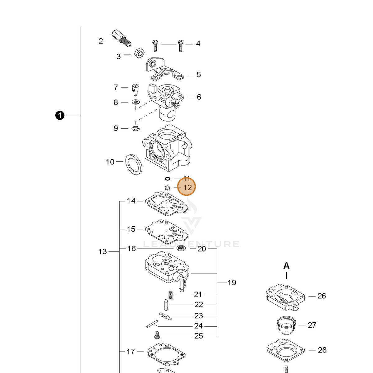 ECHO part P003000520 — IPL diagram snippet (6x zoom, amber highlight)