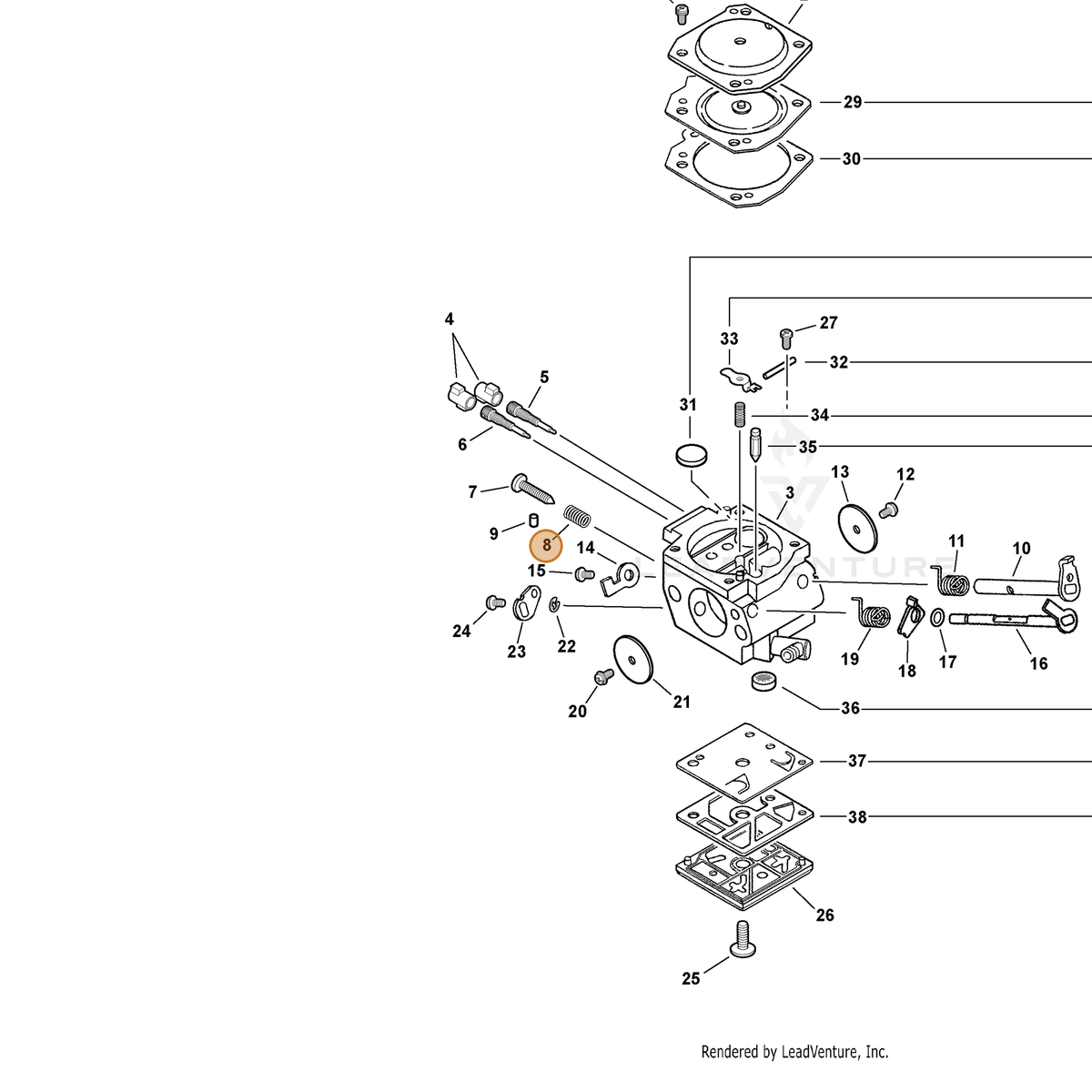 ECHO part P003000540 — IPL diagram snippet (6x zoom, amber highlight)